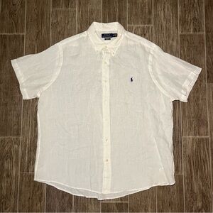 Polo Ralph Lauren White Linen Button Up Shirt Men Short Sleeve Pony Size XL